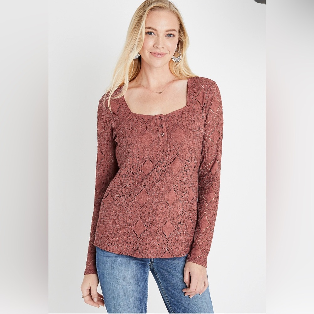 Maurices Lacy Dusty Rose Long Sleeve Blouse Sz XL EUC